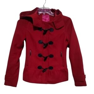 Pink Envelope  Women's Red PeaCoat with hood Size Medium